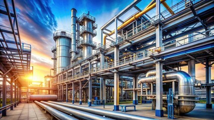 Fototapeta premium Metal structures and gas plant pipeline, steel, construction, industrial, infrastructure, engineering, mechanical