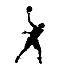 basketball player in action with ball - silhouette vector illustration transparent background