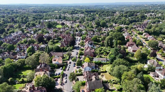 Tunbridge Wells Kent UK Panning drone aerial Large houses and streets