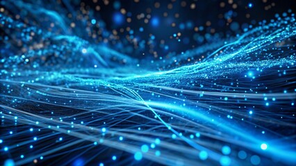 Blue abstract lines come together and define the direction, and technology background.  Spark-like network grids abstract background