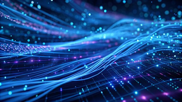 Blue abstract lines come together and define the direction, and technology background.  Spark-like network grids abstract background