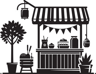 Obraz premium Street food cart silhouette vector illustration isolated on a white background