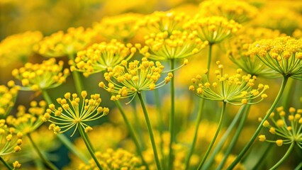 Obraz premium Close-up of vibrant yellow dill inflorescences with many branches, yellow, dill, herb, close-up, plant, flowers