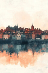 Naklejka premium Chester, color pen pencil hand-drawn effect drawing illustration for travel poster, card, wallpaper, backdrop or banner. Modern, clear, artistic and simple