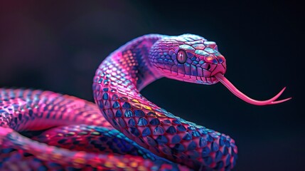 Fototapeta premium A colorful snake with a pink tongue