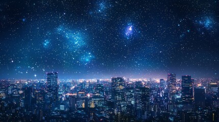 Fototapeta premium Starry Night Sky Over a Vibrant Cityscape