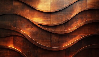 A textured wooden wall with curved panels.
