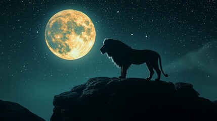 Obraz premium Majestic Lion Silhouette Against Full Moon