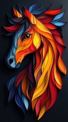Obraz premium Stylized horse, modern aesthetics with sharp lines, contrasting colors, and a unique artistic perspective.