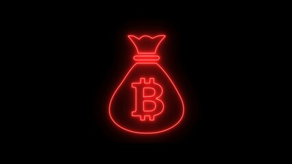 Glowing neon coin Bitcoin icon. Physical bit coin. Neon bitcoin icon illustration on black background.