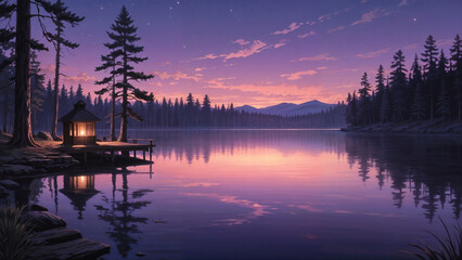 Fototapeta premium sunset over lake
