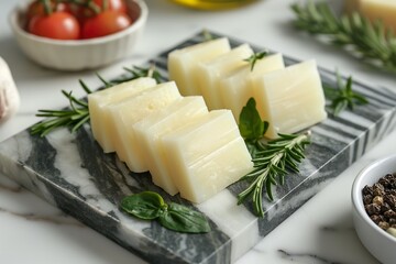 Enjoying a plate of cured goat cheese with fresh herbs and cherry tomatoes for a delightful Spanish appetizer experience