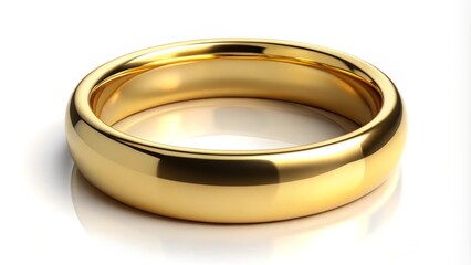 Golden ring is lying on a white background reflecting light