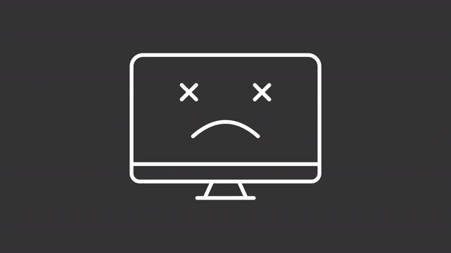 Animated botnet white icon. Computer vulnerability line animation. Scaling line, spinning crosses. Pc hacking. Isolated illustration on dark background. Transition alpha video. Motion graphic