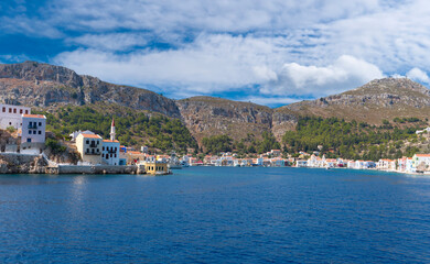 Fototapeta premium View of Kastellorizo ​​island with Ottoman Mosque, Dodekanisos, Greece