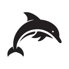 silhouette dolphin black and white vector art logo type illustration on white background