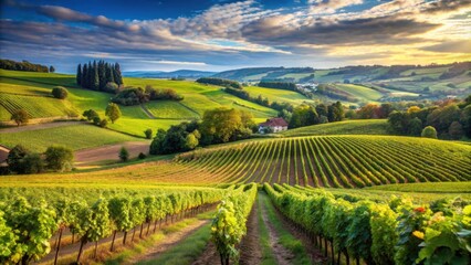 Fototapeta premium Vineyards and rolling hills in the picturesque French countryside, France, landscape, vineyard, agriculture, countryside