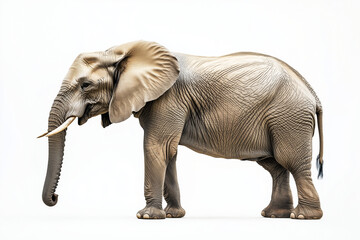 Obraz premium Elephant Standing Alone A solitary elephant standing tall, showcasing its massive body and curved tusks.