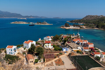 Obraz premium View of the island from the castle on Kastellorizo ​​island, Dodekanisos, Greece