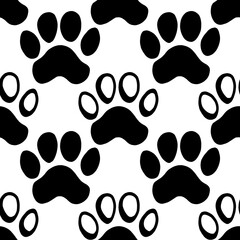 Fototapeta premium Pattern of dog paw prints. Black without background. The paws are different. Sketch illustration.