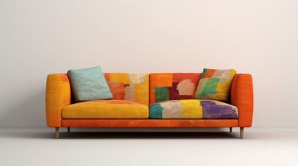 Colorful Patchwork Sofa in Minimalist Interior