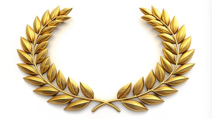 Golden laurel wreath is standing on a white background, symbolizing achievement and triumph