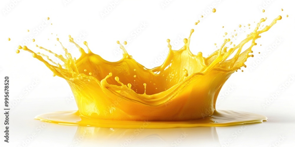 Canvas Prints Vibrant splash of yellow juice against a white background, yellow, juice, splash, vibrant, fresh, drink, liquid, citrus