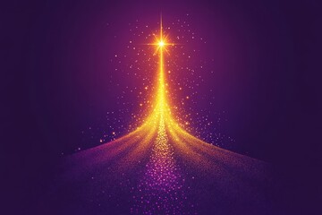 Abstract glowing Christmas tree in vibrant pink and gold lights radiating against a deep purple background symbolizing the energy and festivity of the holiday season