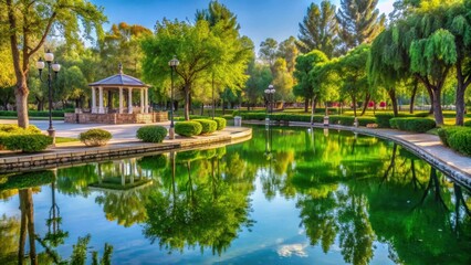 Obraz premium A serene moment of reflection in a beautiful park in Tashkent, peaceful, calm, tranquil, contemplation, relaxation