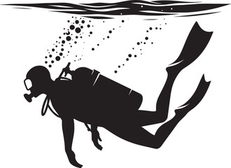 Obraz premium Underwater Scuba Diving silhouette vector illustration isolated on a white background