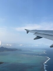 Fototapeta premium Stunning view from the airplane window. Indian ocean. Mauritius