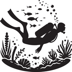 Underwater Scuba Diving silhouette vector illustration isolated on a white background