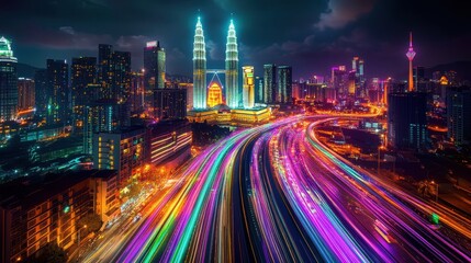 Fototapeta premium The Illuminated Cityscape at Night