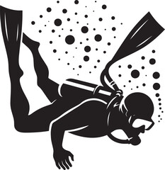 Underwater Scuba Diving silhouette vector illustration isolated on a white background