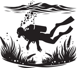 Underwater Scuba Diving silhouette vector illustration isolated on a white background