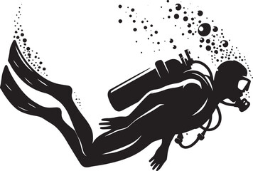 Underwater Scuba Diving silhouette vector illustration isolated on a white background