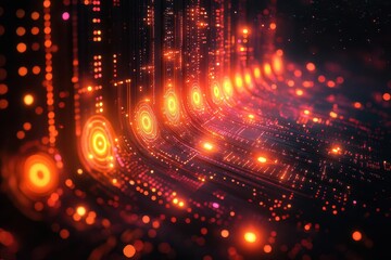 a vibrant server display visualizes network connectivity through intricate patterns and glowing lines showcasing the power of technology in enhancing communication and connectivity