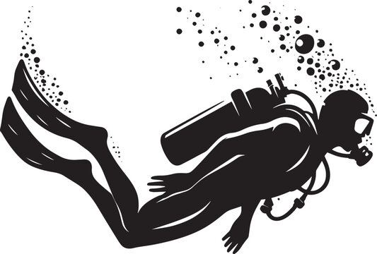 Underwater Scuba Diving silhouette vector illustration isolated on a white background