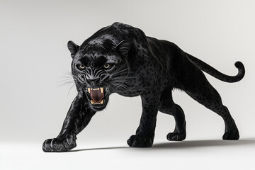 Black Panther Stalking
A sleek black panther prowling forward, showcasing its predatory instincts in a low, cautious stance.