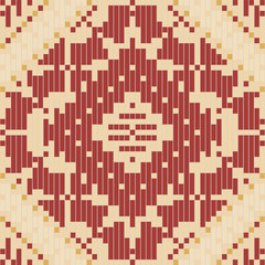 Pixel Art Abstract Ikat Pattern Designfolk Embroidery, Aztec Geometric Ornament Print. Design for Carpet, Wallpaper, Clothing, Wrapping, Fabric
