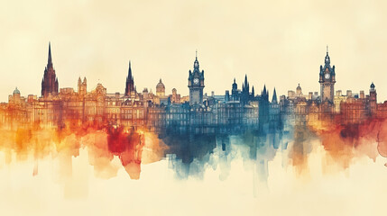 Fototapeta premium Edinburgh, color pen pencil hand-drawn effect drawing illustration for travel poster, card, wallpaper, backdrop or banner. Modern, clear, artistic and simple