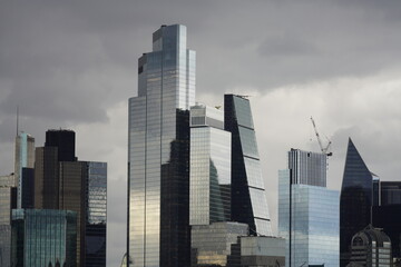 Naklejka premium The City Of London, Square Mile Financial District Cityscape, East London Skyscrapers, Bishopsgate Urban Skyline, Modern High-Rise Office Buildings, Commercial Architecture, England, United Kingdom