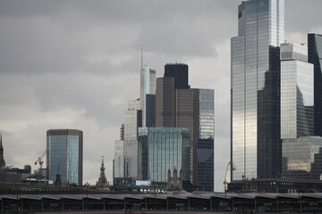 Fototapeta premium London financial district cityscape skyscrapers Architecture, London Skyline Office Buildings, England United Kingdom Britain, Aerial panoramic view of The City of London cityscape Urban skyline