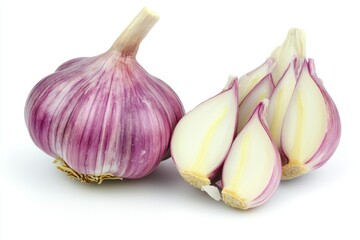half cut and sweet garlic isolated on white background 