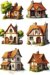 Charming Collection of Quaint Cottages in a Picturesque Village Setting With Distinct Architectural Styles