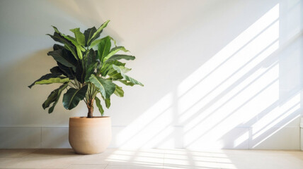 Spathiphyllum Flower. Home flower in a yellow pot on the table . Leaves are green. Article about the care of home flowers.