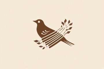 Fototapeta premium Vector logo of a graceful bird integrated with coffee flower, Chinese aesthetics with modern minimalist design. Clean lines, simple and memorable, clear background, centered composition