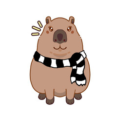 A pretty capybara. Funny capybara, a charming exotic animal, swimming, standing and sitting