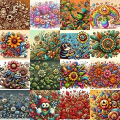 Fototapeta premium Cartoon style art flowers drawing. AI generated illustration