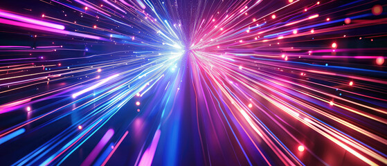 Fototapeta premium data connection transfer illustration colorful glowing neon colorful shiny speed lines energy motion speed digital modern wide abstract on dark background